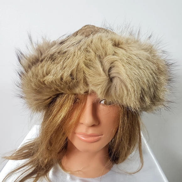 Vintage Mongolian Winter Coyote Fur Suede Fluffy Beanie Warm Thick Hat💚 - Picture 2 of 8